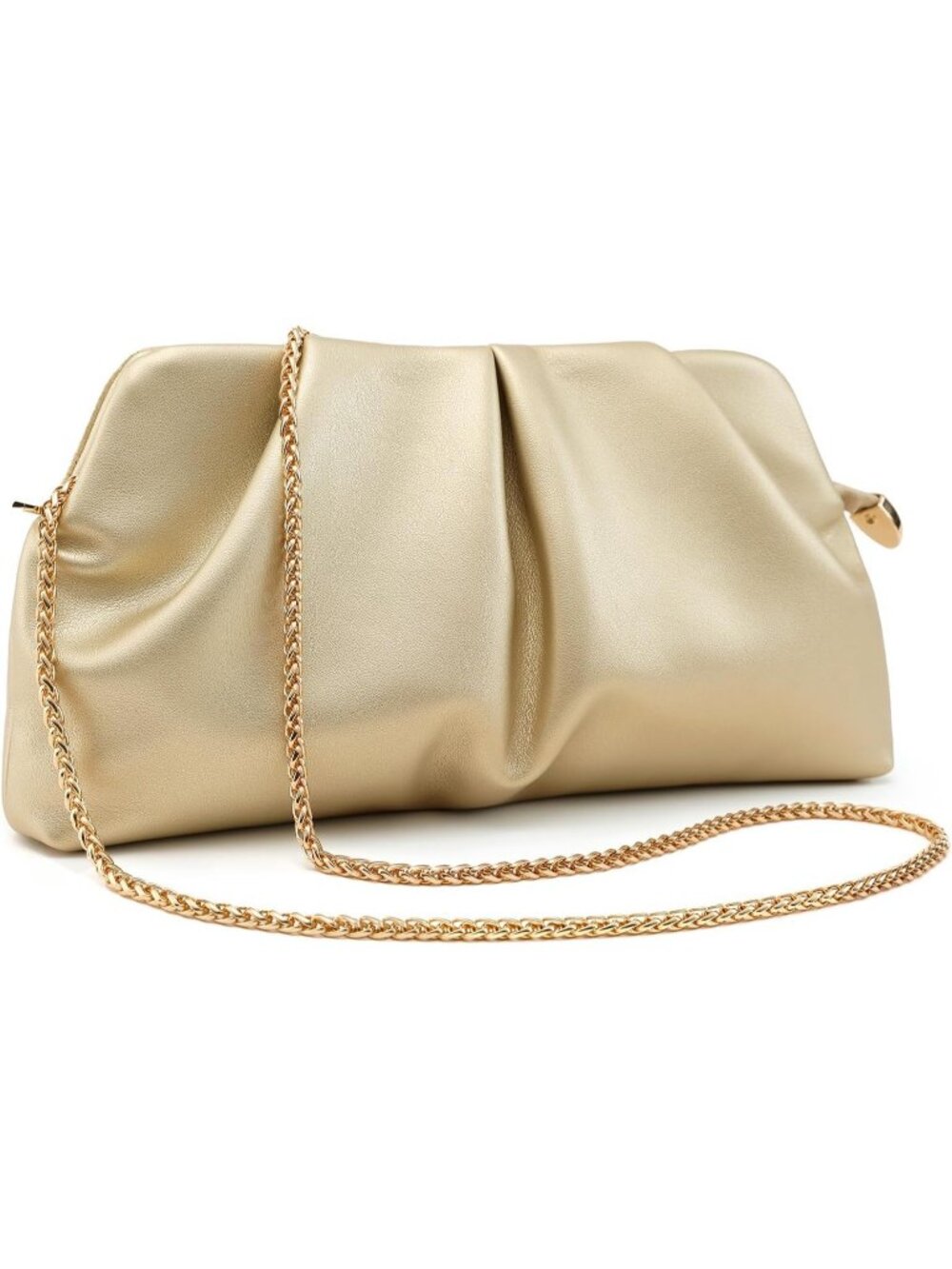 Women's Light Gold Pleated Pu Clutch Purse For Dressy With Chain Formal Handbag